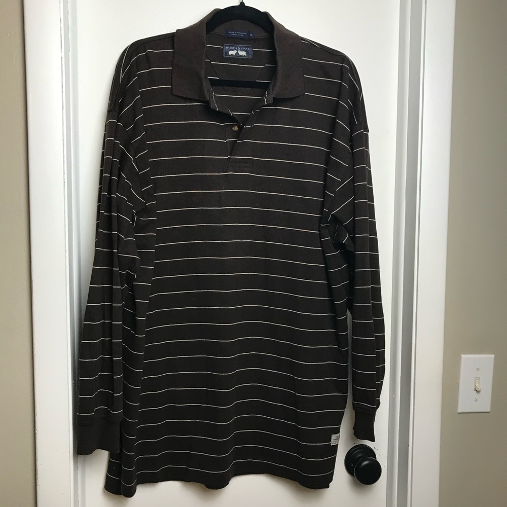 Woods & Gray Long Sleeve Knit Shirt Polo Rugby Mens Striped 100% Cotton XL